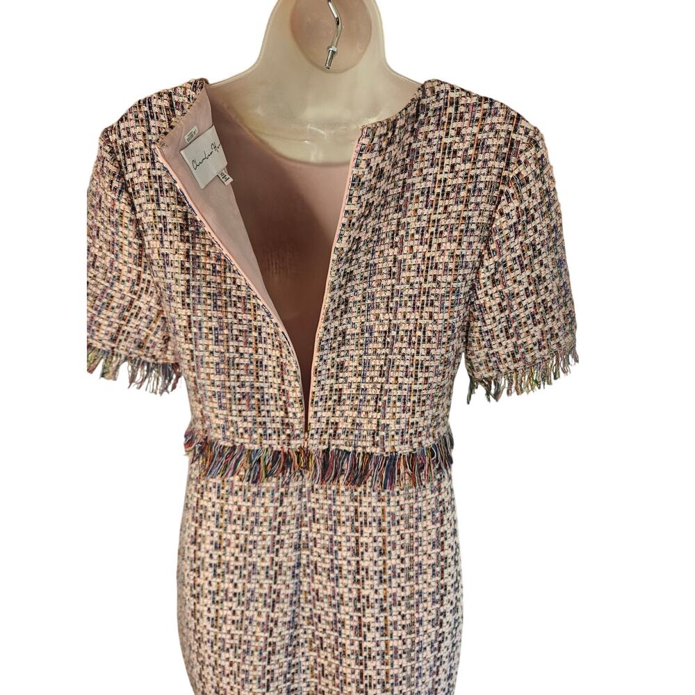 Charles Henry Pink Tweed Dress Sz XS Fringed Lined Zip Up - Picture 5 of 8